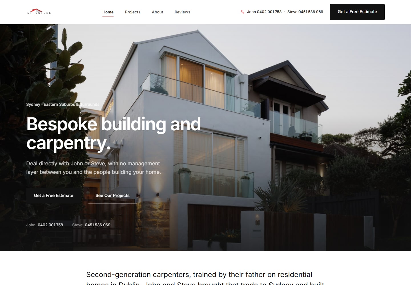 Structure Building’s considered photo-led website